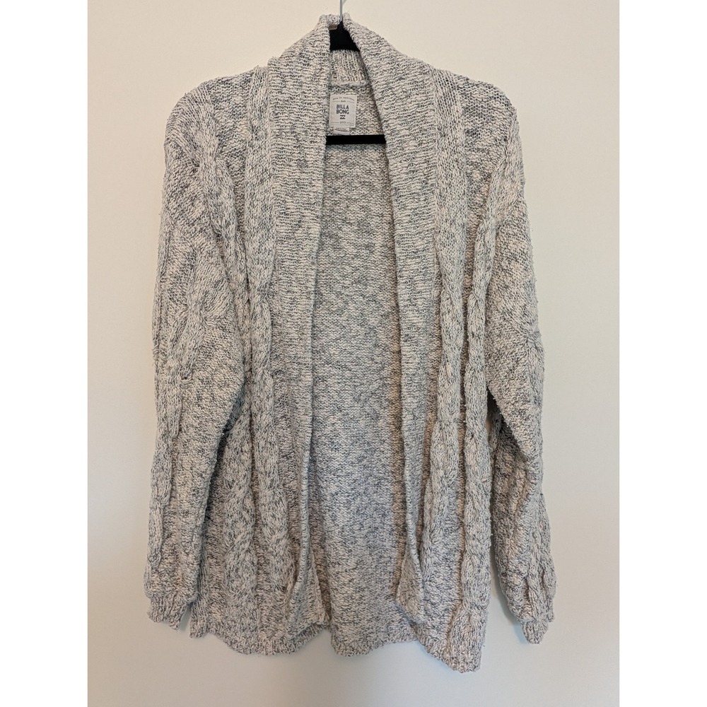 Billabong Womens Chunky Cable Knit Cardigan Sweater M Cream Navy Marled Shawl